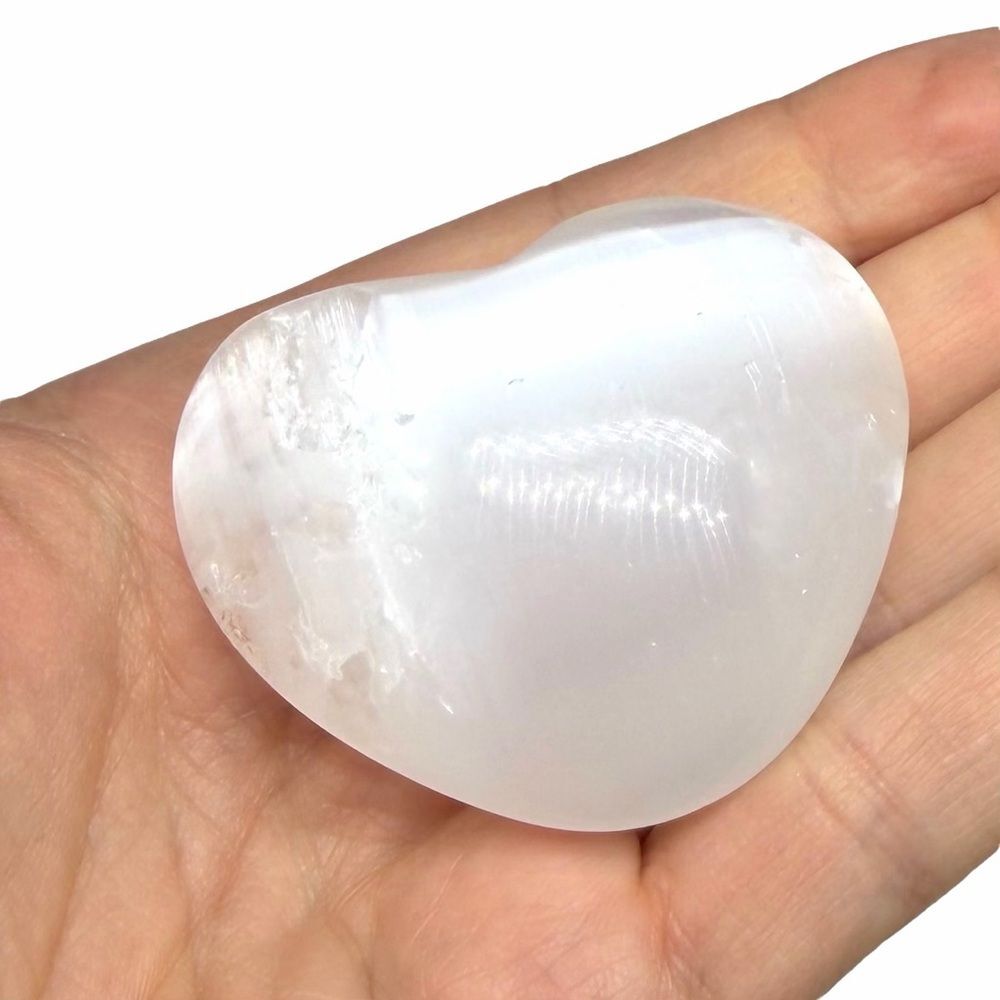 Selenite Heart Shaped Crystal Natural Stone Satin Spar Carved Carving Gift - Picture 6 of 7